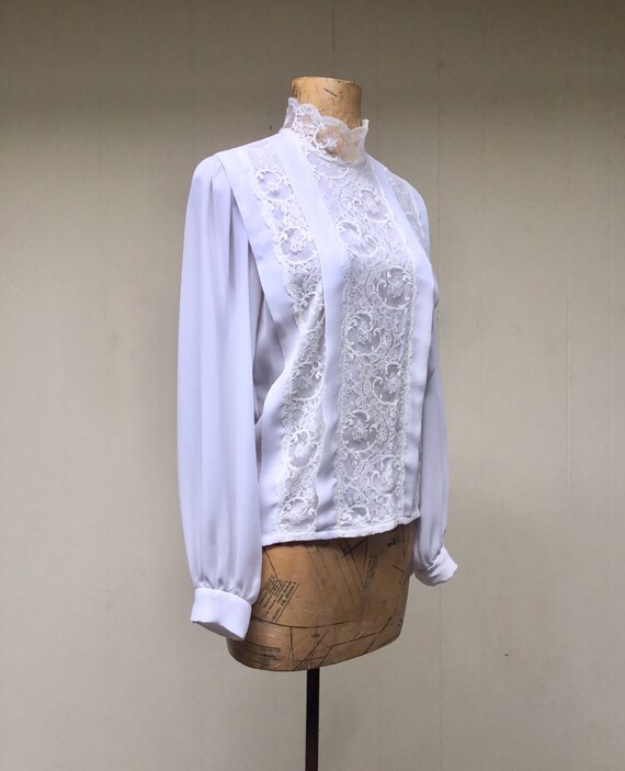 Vintage 1990s White Crepe Ivory Lace Victorian Co… - image 3