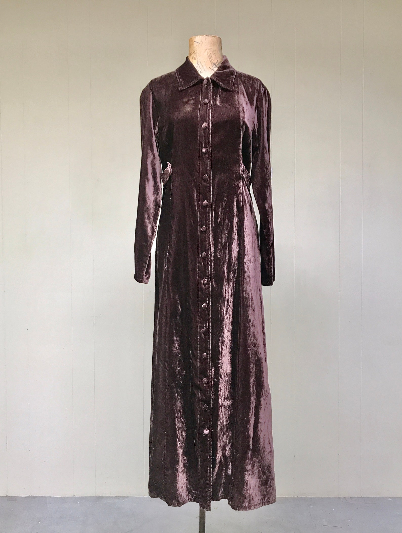 Vintage 1990s Johnny Was Velvet Duster Brown Maxi Opera Coat Etsy