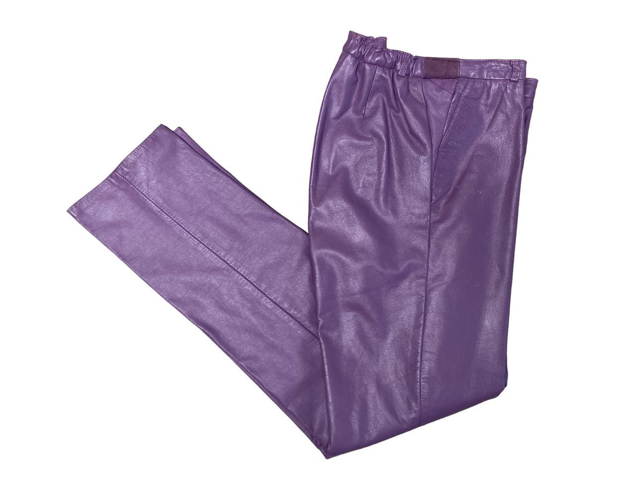 パンツ 90s vintage slacks mat purple Vintage 1980s Purple Leather Pants, Tapered Leg Rockstar
