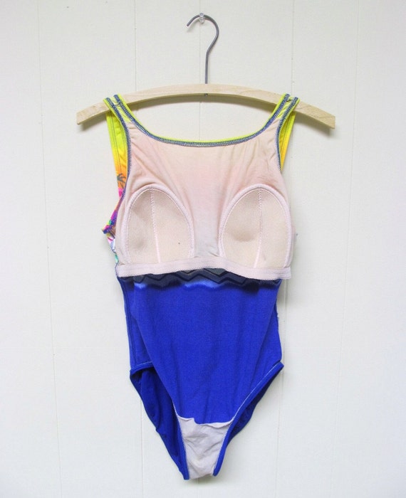 Vintage 1980s New Wave Swimsuit, Neon Tropical Is… - image 4