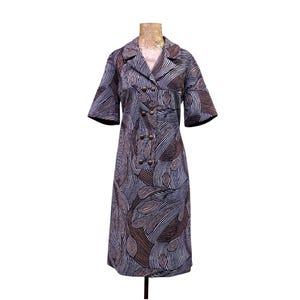 Vintage 1960s Psychedelic Paisley Print Dress, I. MAGNIN Faux Double Breasted Polyester Shift, Medium 42&quot; Bust, VFG