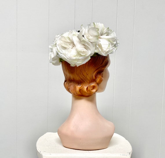 Vintage 1960s White Floral Hat, Mid-Century Garde… - image 3