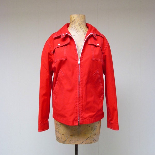 Vintage 1960s Jacket / 60s Red London Fog Windbreaker / Medium