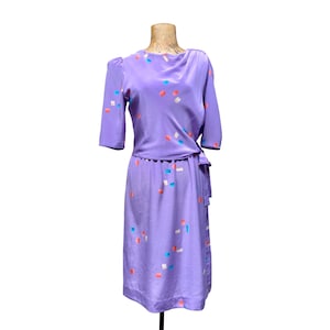 Vintage 1980s Lilac Puff Sleeve Dress, 80s Asymmetrical Layered New Wave Fashion, Small