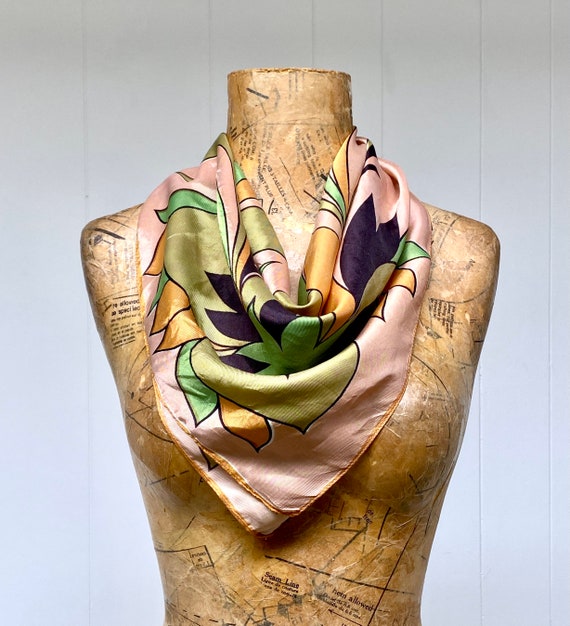 Vintage 1960s Stylized Floral Scarf, Mid-Century … - image 3