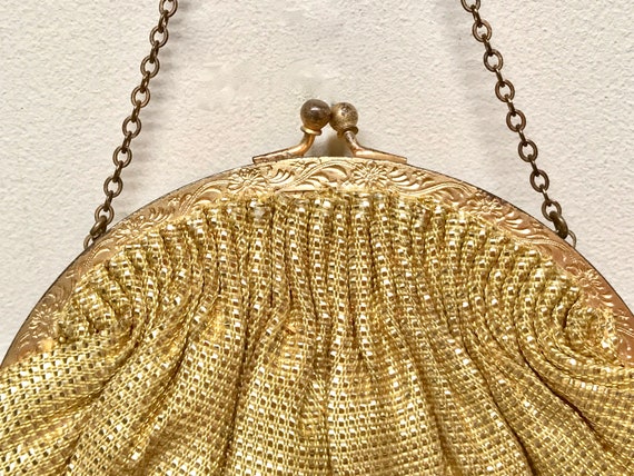 Vintage 1930s Gold Lamé Evening Bag, Art Deco Fla… - image 4