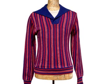 Vintage 1970s Striped Robert Bruce Golf Sweater Designed by Arnold Palmer, Blue/Red Acrylic Pullover, Gender Neutral Small-Medium, VFG