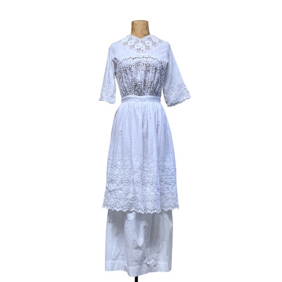 Antique Edwardian Tea Dress, 1910s Cotton Lace Garden Party  