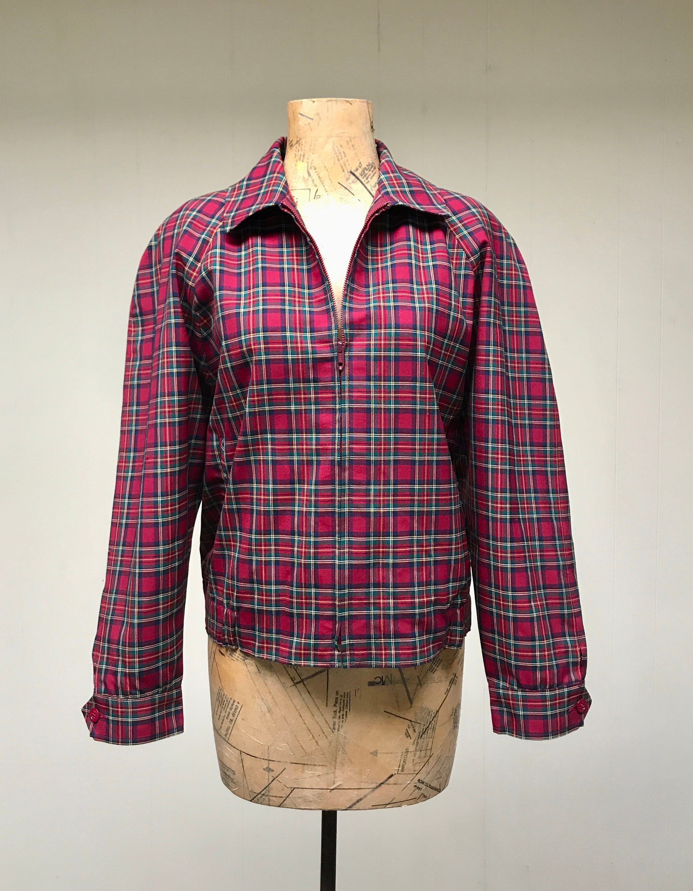 Vintage 1980s Pendleton Plaid Zip Front Jacket 80s Red Tartan | Etsy