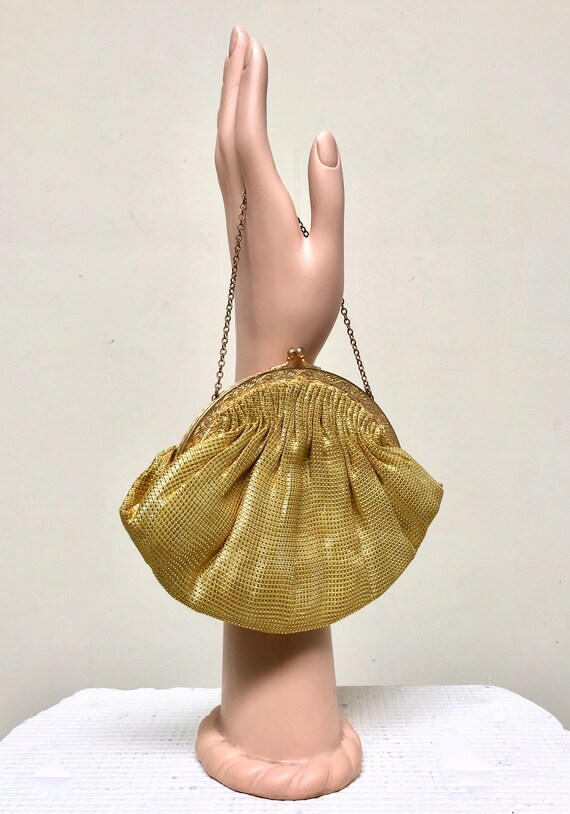 Vintage 1930s Gold Lamé Evening Bag, Art Deco Fla… - image 6