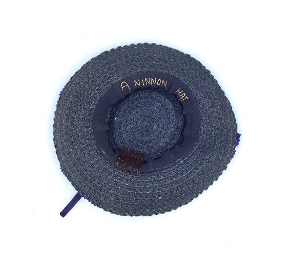Vintage 1930s 1940s Navy Straw Tilt Hat, 30s 40s … - image 9