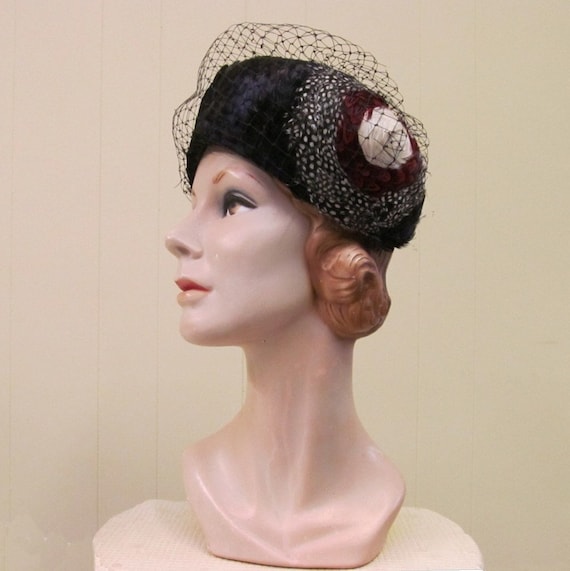 Vintage 1950s Jack McConnell Hat, 50s Couture Fea… - image 1