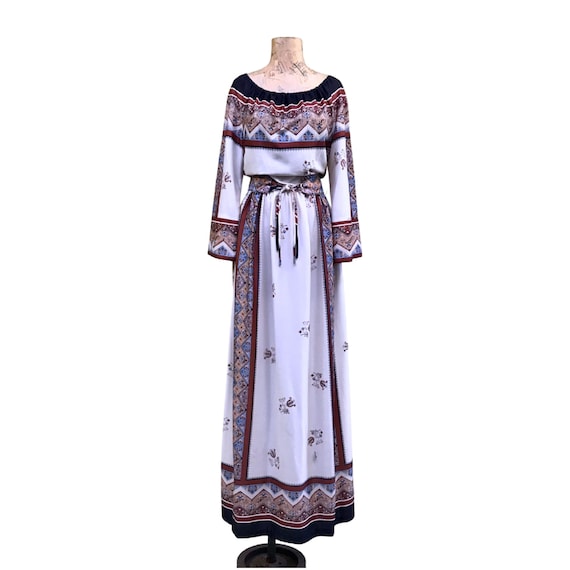 Vintage 1970s Jersey Peasant Maxi Dress, 70s Boho Festival Vintage 1970s Jersey Peasant Maxi Dress, 70s Boho Festival