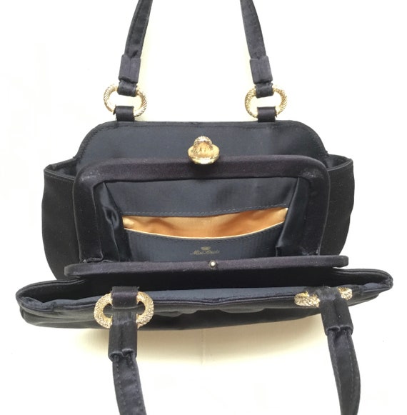 Vintage 1950s Black Satin Handbag, 50s Formal Top… - image 7