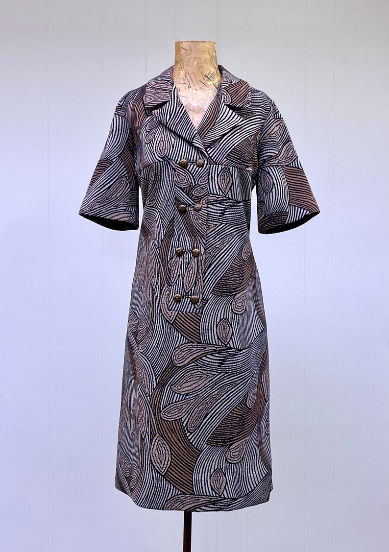 Vintage 1960s Psychedelic Paisley Print Dress, I. MAGNIN Faux Double Breasted Polyester Shift, Medium 42 Bust, VFG image 5