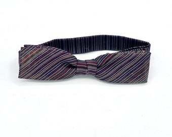 Vintage 1960s Skinny Striped Silk Bow Tie, Men's Mid-Century Accessory, Made in Japan by Matsuya, Gift for Him, Adjustable to 18"