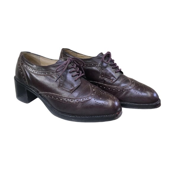Vintage Kenneth Cole Women's Brownwingtips, Chocolate Leather Brogues, Classic Oxford Lace-up Shoes, US Size 6 1/2, VFG