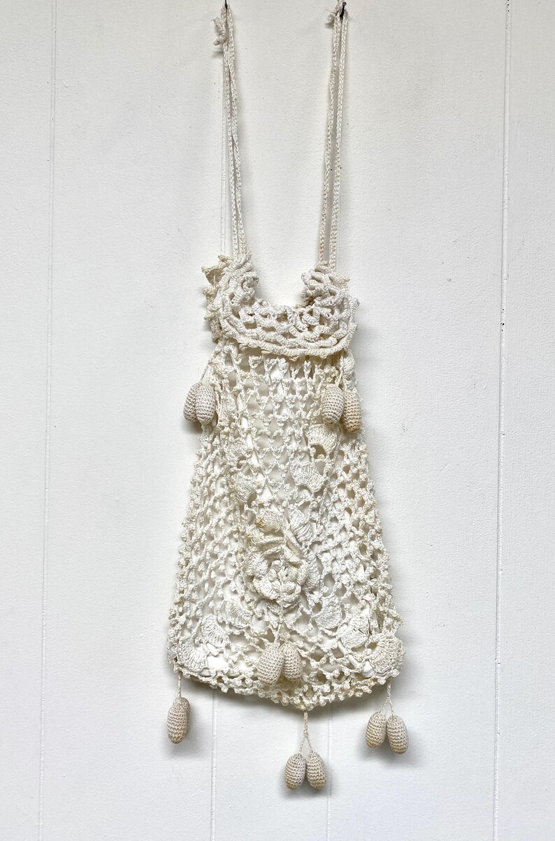 Antique Irish Crochet Reticule Bag, 1910s 1920s Ivory Drawstring Purse ...