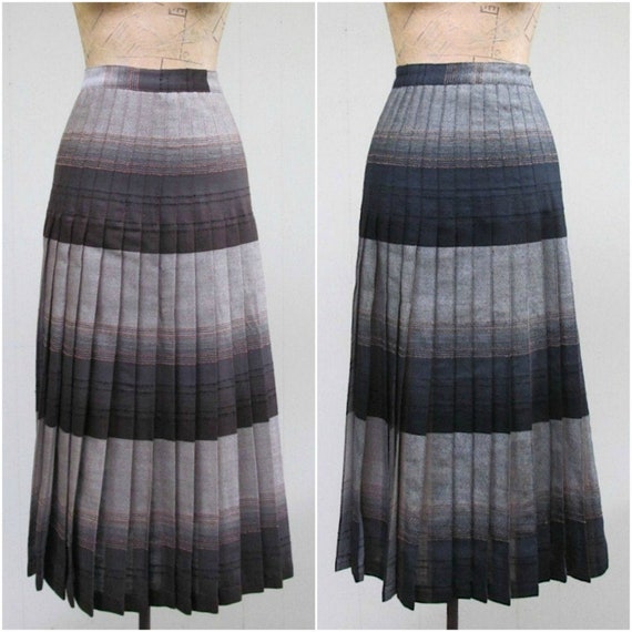 Vintage 1970s Wool Turnabout Skirt, 70s Brown Bla… - image 1