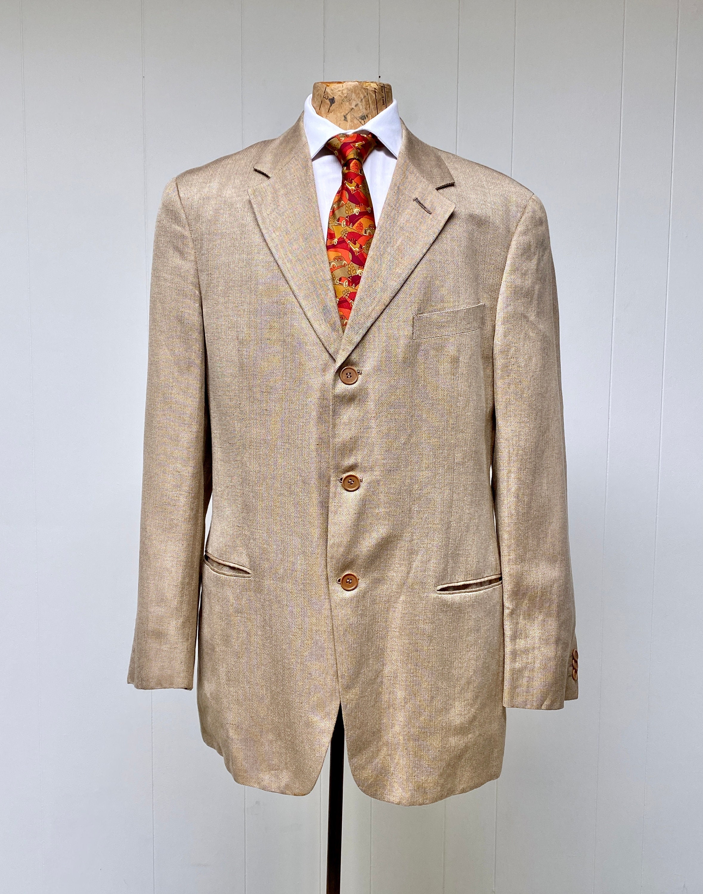 BR Monogram Navy Wool Silk Linen Suit Jacket