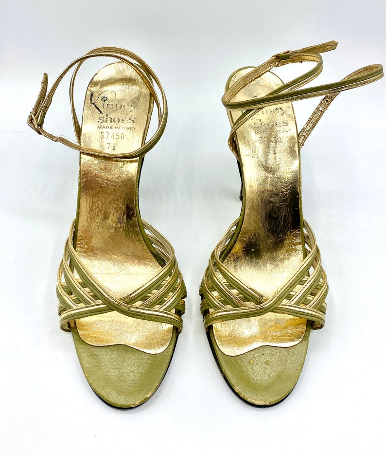Vintage 1970s Strappy High Heel Sandals 70s Metallic - Etsy