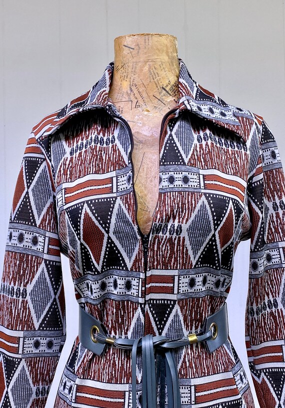 Vintage 1960s-1970s Tribal Pattern Shirt Dress, M… - image 6