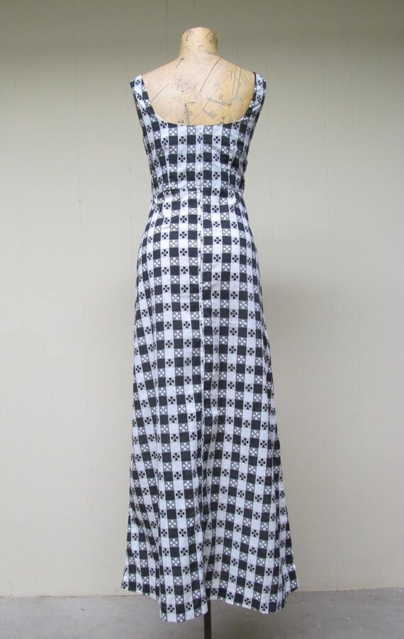 Vintage 1970s Gingham Maxi Dress, 70s Black/White… - image 3