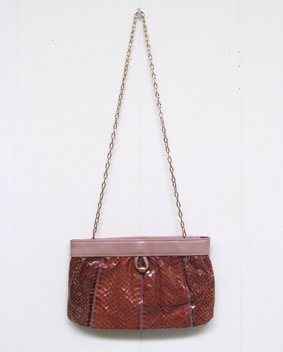 Vintage 1970s Brown Genuine Snakeskin Purse, 70s … - image 3