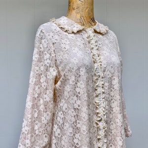 Vintage 1960s Floral Lace Robe, 60s Blush Nylon Dressing Gown, Miss Elaine Maxi, Medium to Large 38 Bust, VFG image 7