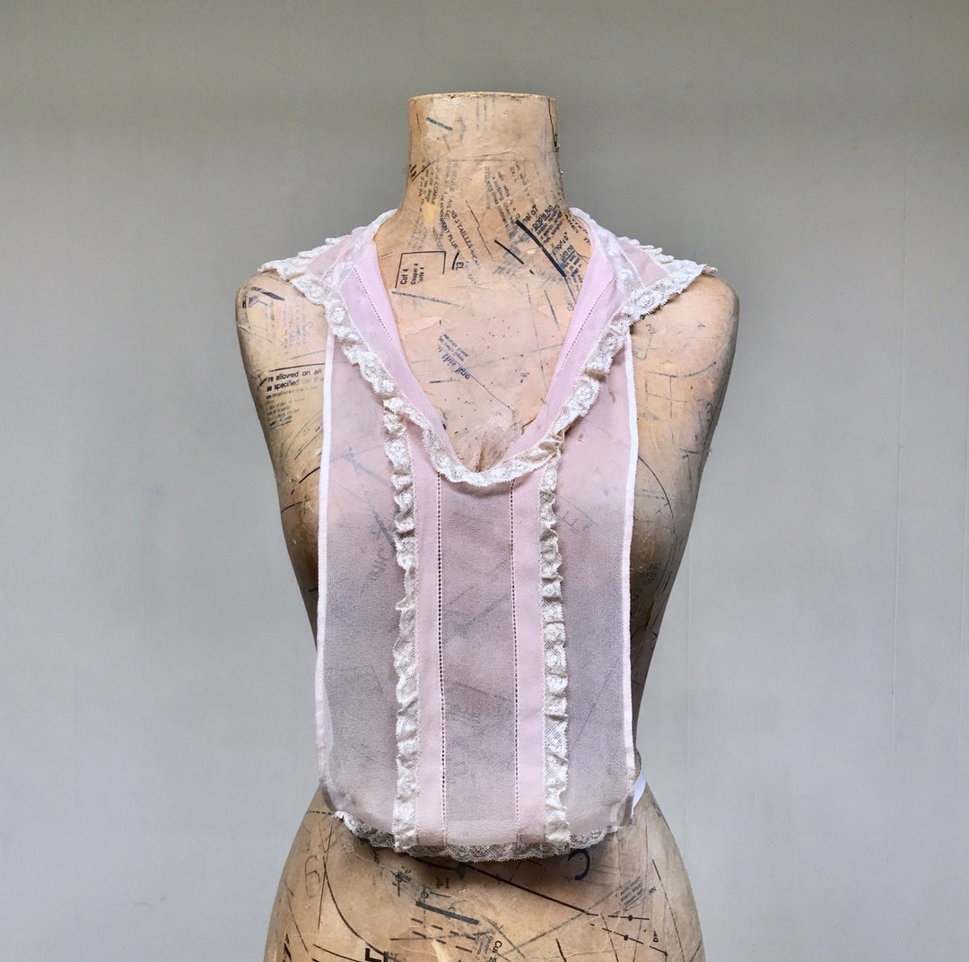 Vintage 1930s Pink Silk Chiffon Lace Collared Bib, 30s Dickie, Art Deco ...