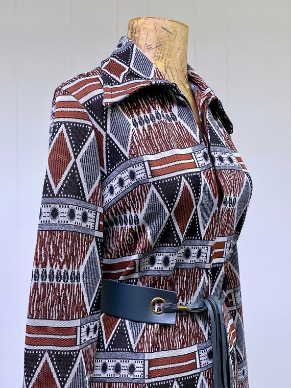 Vintage 1960s-1970s Tribal Pattern Shirt Dress, M… - image 7