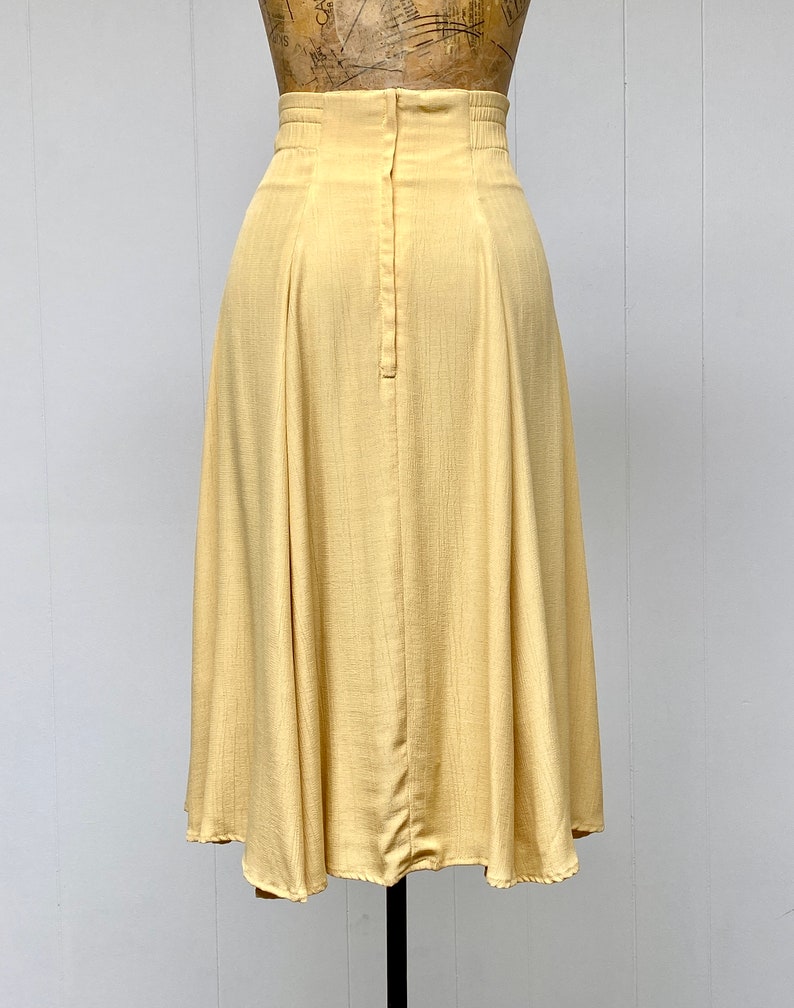 Vintage 1980s Buttercream Rayon Crepe Circle Skirt, 80s New Romantic Faux Wrap Midi, Small 27 Inch Waist, VFG image 8