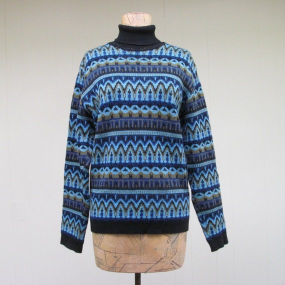 Vintage 1960s Nordic Wool Ski Sweater 60s Blue Fair Isle Knit | Etsy