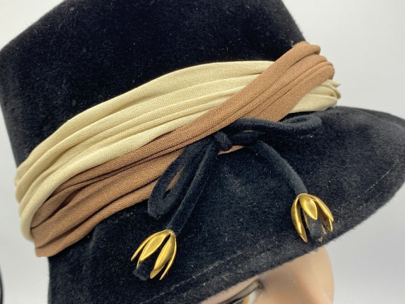 Vintage 1960s Black Velour Bucket Hat, Mid-Centur… - image 6