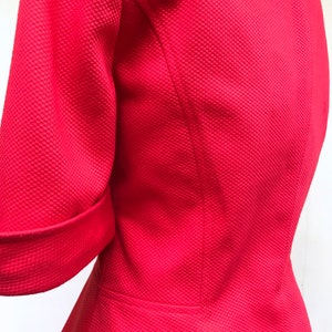 Vintage 1990s Short Sleeve Blazer, Red Cotton Piqué Fitted Hourglass Jacket, Structured I. Magnin Top, Medium 38 Bust, Size 10, VFG image 9