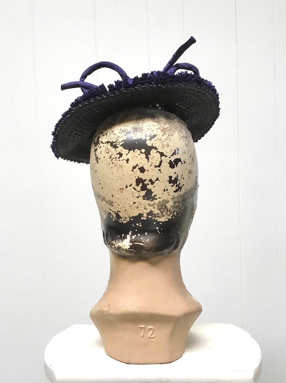 Vintage 1930s 1940s Navy Straw Tilt Hat, 30s 40s … - image 5