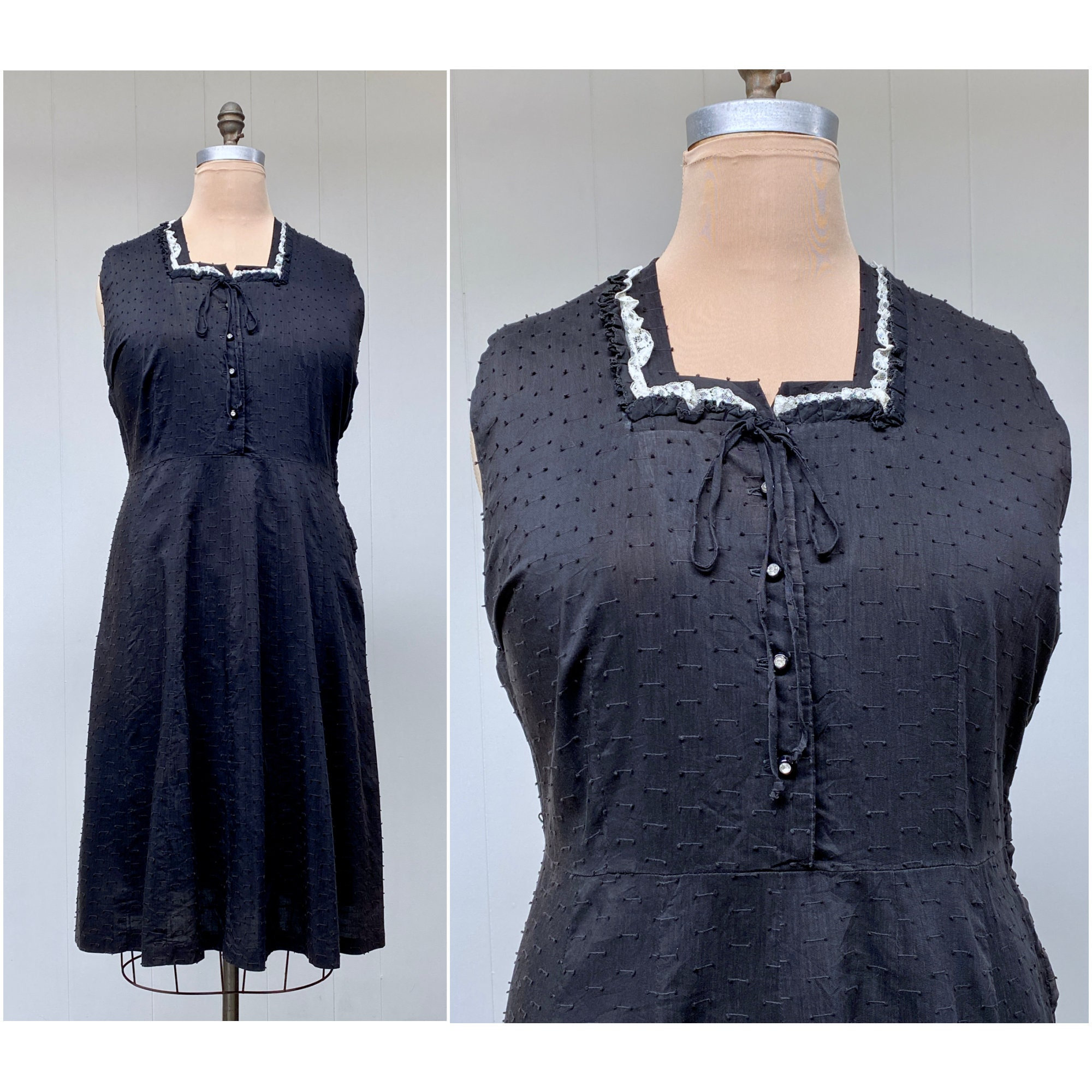 Vintage 1950s Sleeveless Black Cotton Day Dress Midcentury Etsy