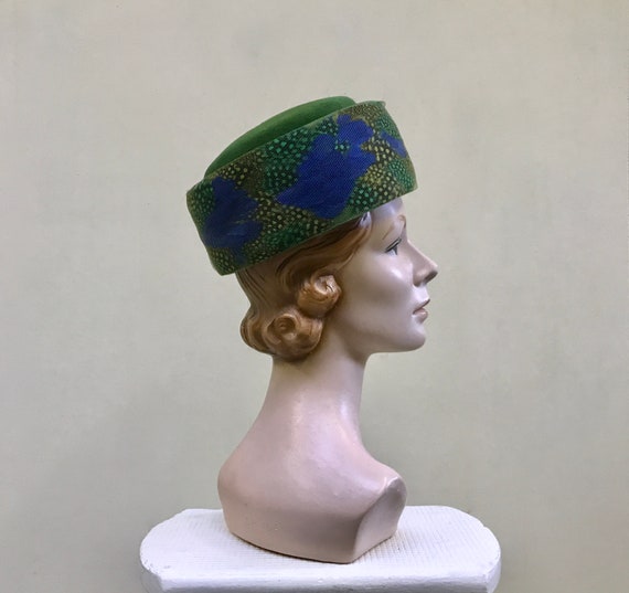 Vintage 1960s Feather Pillbox Hat, 60s Genuine Gr… - image 4