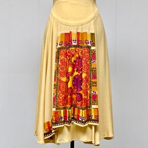 Vintage 1980s Buttercream Rayon Crepe Circle Skirt, 80s New Romantic Faux Wrap Midi, Small 27 Inch Waist, VFG image 6