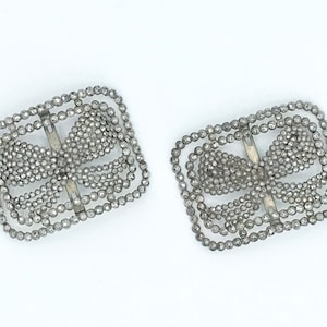 Pair of Antique French Steel Cut Shoe Buckles, Victorian Steel Cut Bow Buckle Set, Ornate Shoe Clips, 19th Century Accessories, VFG