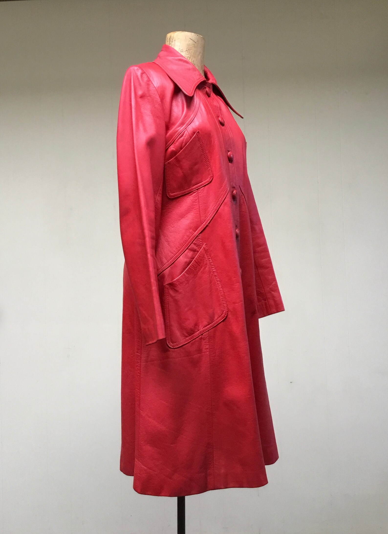 Vintage 1960s Mod Red Leather Coat 60s Crimson A-line | Etsy