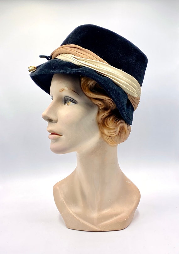 Vintage 1960s Black Velour Bucket Hat, Mid-Centur… - image 5