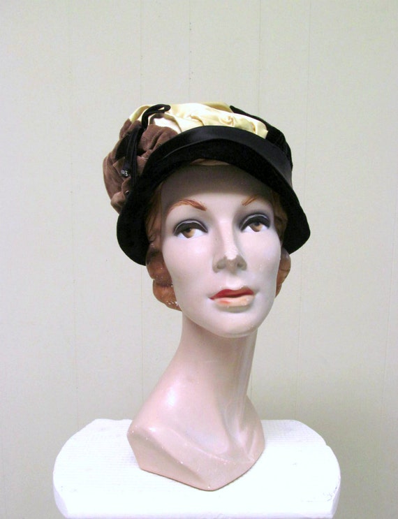 Vintage 1950s Fancy Evening Hat, 50s Black Velvet… - image 3