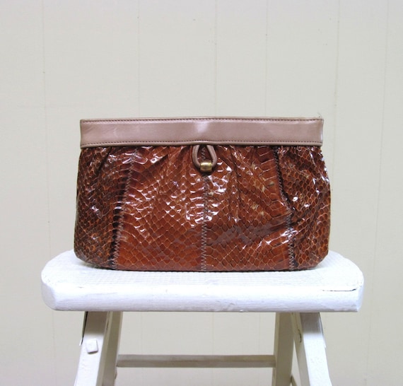 Vintage 1970s Brown Genuine Snakeskin Purse, 70s … - image 4