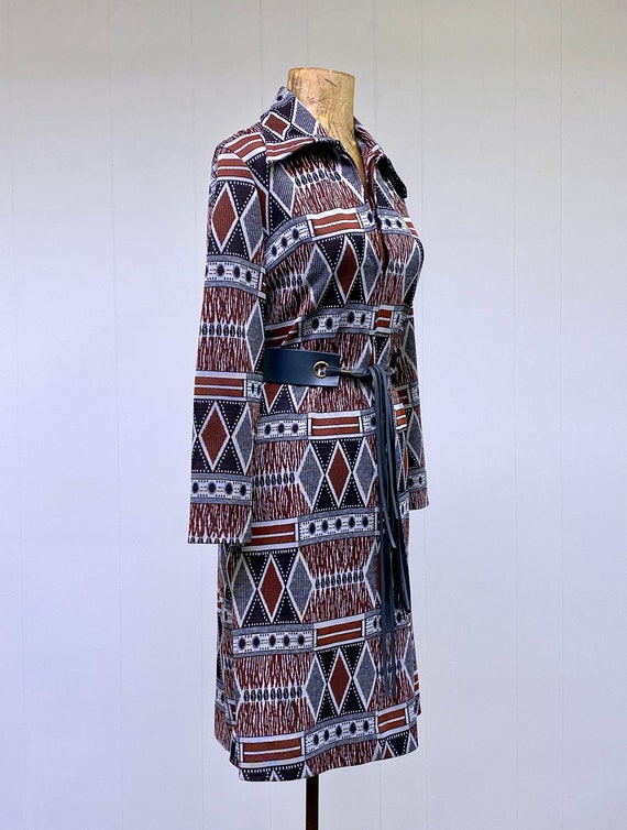 Vintage 1960s-1970s Tribal Pattern Shirt Dress, M… - image 3