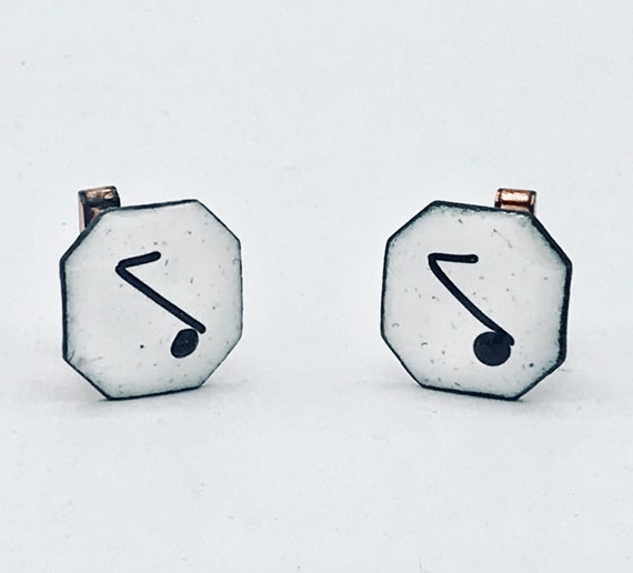 Vintage 1950s Musical Note Cufflinks, 50s White a… - image 1