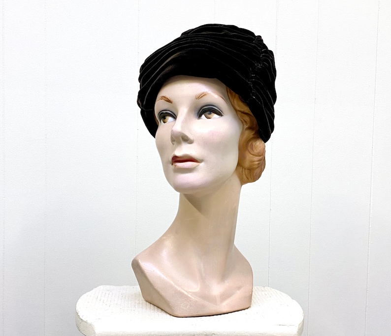 Vintage 1960s Brown Velvet Turban, Old Hollywood Glamour, Mid-Century Accessory, VFG image 1