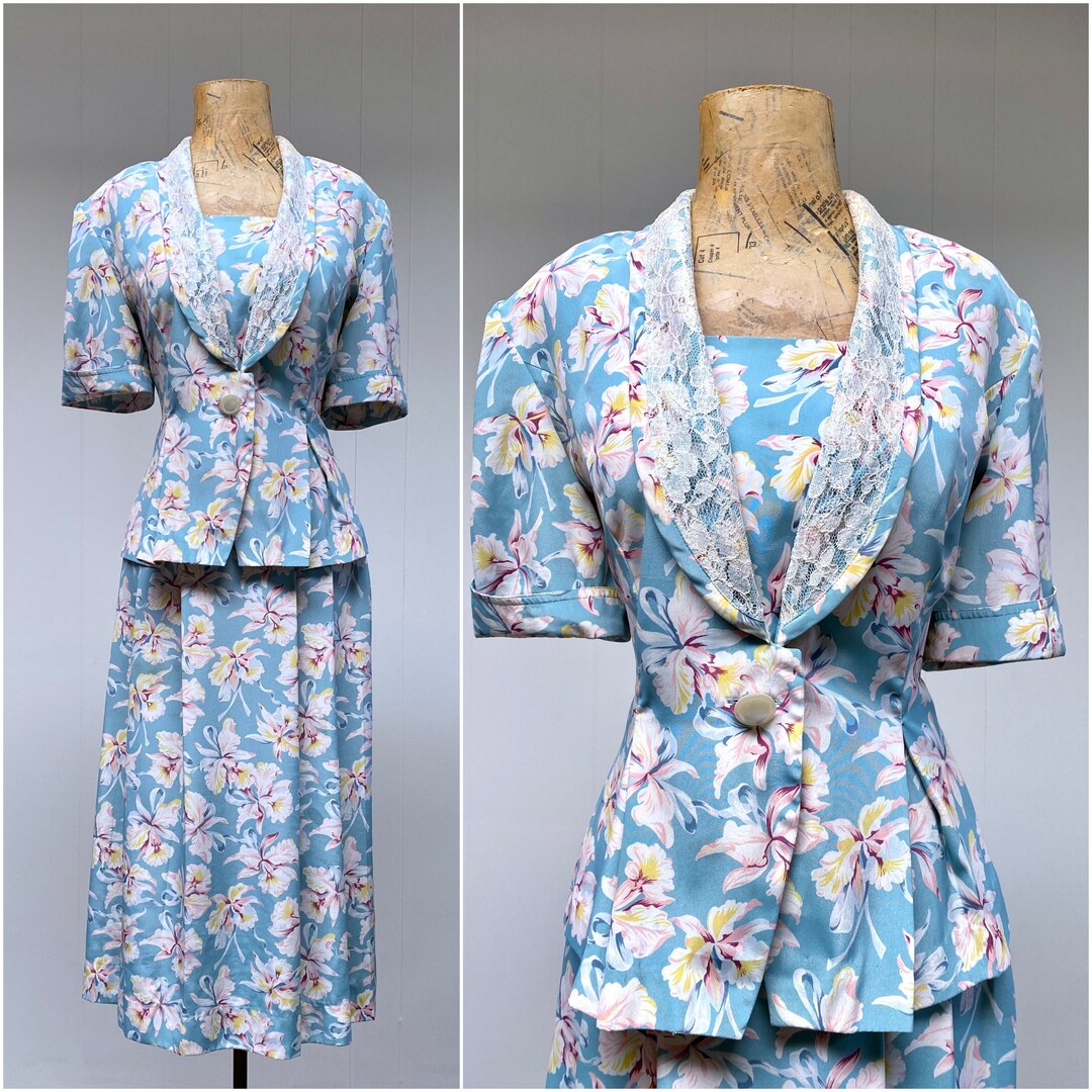 Vintage 1990s Does 1940s Floral Peplum Skirt Suit Leslie Fay - Etsy