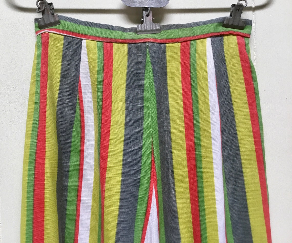 Vintage 1960s Capris 60s Striped Cotton Linen Pedal Pushers - Etsy