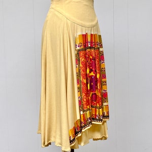 Vintage 1980s Buttercream Rayon Crepe Circle Skirt, 80s New Romantic Faux Wrap Midi, Small 27 Inch Waist, VFG image 7